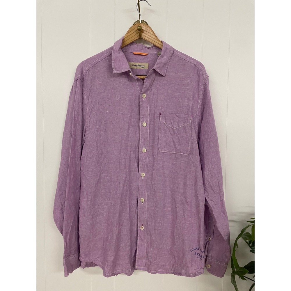 Tommy Bahama Relax Mens Large Purple 100% Linen Long Sleeve Button Down Shirt